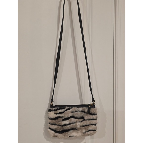 Juicy Couture Faux Fur Tiger Print Crossbody Bag Black White Gold Accent - Picture 2 of 8